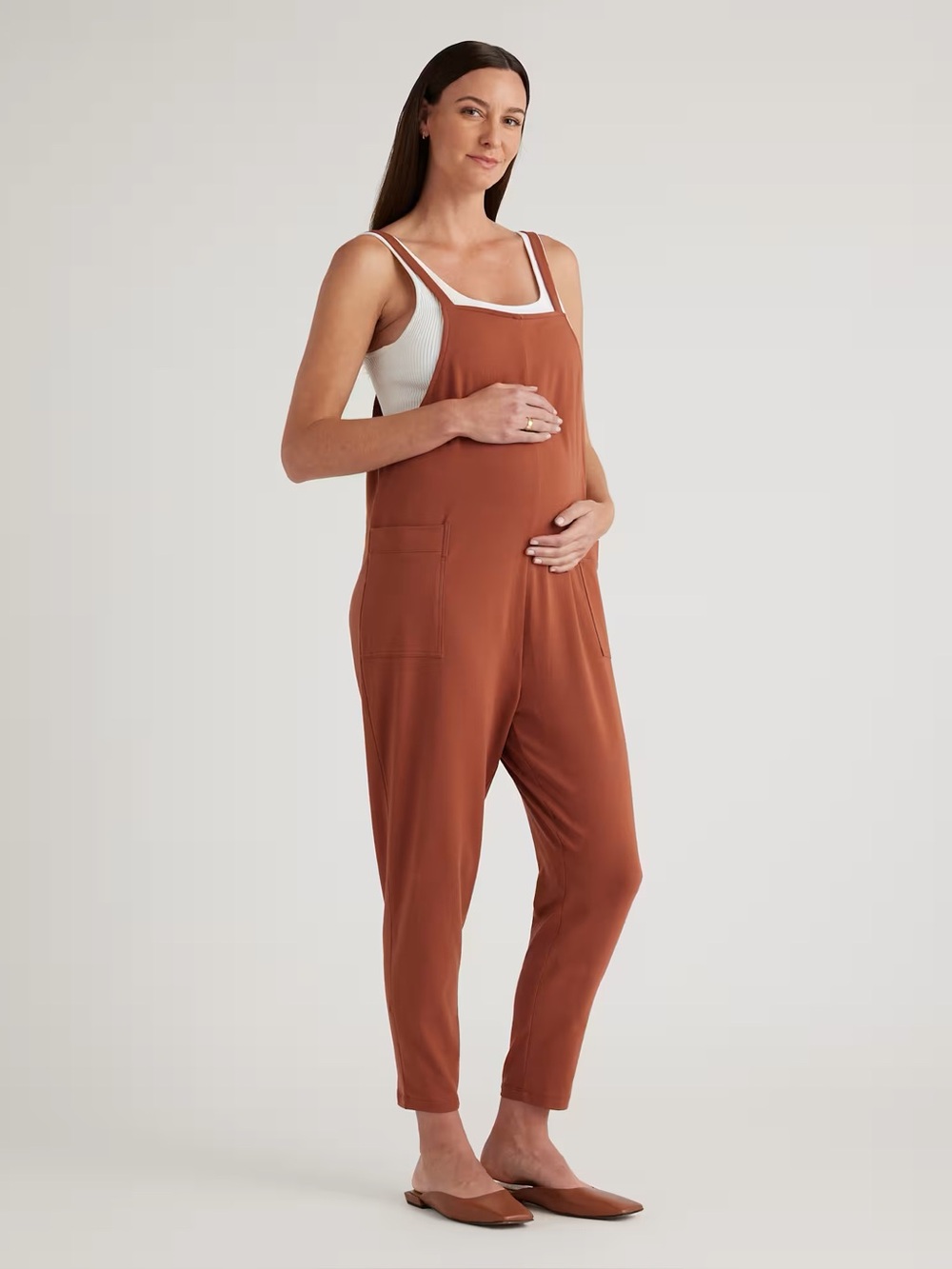 Quince Organic Cotton Maternity Overalls Jumpsuit Terracotta Brown Size Medium